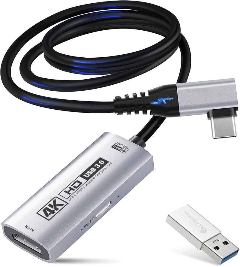 Guermok 4K USB3.0 HDMI Capture Card for Streaming, PD100W, 90° USBC, 3.3ft 4K@60FPS 1080P@240FPS HDMI to USB A/C Video Capture Devices for Pad/Tablet/MacOS /Switch2/1/ Camera/PC/Laptop - Image 1
